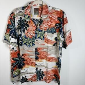 VTG 90’s PineappleConnections Men’s Hawaiian Shirt Rayon PalmTreeSunsetPrint Med